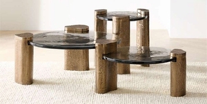 Table basse ronde minimaliste en bois, cadre en métal fait main, style mid-century modern, meubles de salon avec plateau en verre - Product Image 3