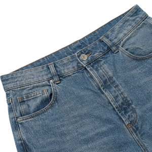 Shorts en jean 3/4 streetwear pour homme, taille haute, coupe large, en denim délavé, style décontracté d'été, bords bruts, poches - Product Image 6