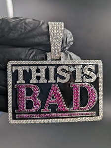 Pendentif plaque textée en moissanite rose, serti de diamants VVS, en argent 925, style hip-hop pour rappeurs, à porter au quotidien, à prix abordable - Product Image 1