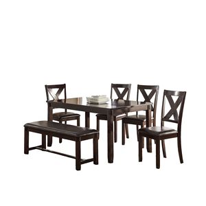 Set di Mobili per Sala da Pranzo Moderno e Casual in 6 Pezzi, Finitura Espresso, Include Tavolo da Pranzo, 4 Sedie Laterali, Panca in Legno di Gomma e Betulla Impiallacciata - Product Image 2
