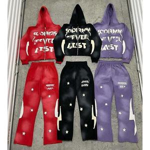 Conjunto de Sudadera con Capucha y Pantalones Deportivos de Alta Calidad para Hombre, Estilo Vintage, con Parches Bordados, Efecto Desgastado, Lavado Ácido, Estilo Urbano - Product Image 6