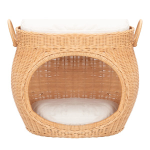 Lit pour animaux de compagnie artisanal en rotin naturel, maison pour chien en osier avec coussin, meubles pour chat, canapé pour animaux de compagnie fait main pour petits animaux - Product Image 1