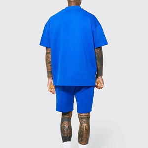 Conjuntos de pantalones cortos personalizados para hombre de alta calidad, 100% algodón, conjunto de verano de 2 piezas, logotipo personalizado, camisetas de cuello redondo extragrandes, pantalones cortos con cordón para hombre - Product Image 5