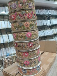 Premium 3D Floral Embroidery <b>Lace</b> with Hand-Applied Beads and Multi-Color Flower Work Textile Trim for Bridal Wear and Decoratio - Product Image 1