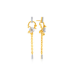 Boucles d'oreilles pendantes élégantes en forme de fleur, plaquées or jaune 14 carats avec diamants synthétiques cultivés en laboratoire, style tendance pour femmes, à porter en soirée - Product Image 3