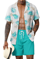 Men's Solid Casual Sport Cuban Collar Shirt Shorts Set Loose Fit Gym Wear 100% Cotton Satin Quick Dry Summer Fashion
