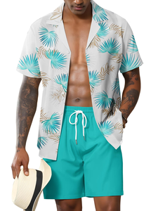 Men's Solid Casual Sport Cuban Collar Shirt Shorts Set Loose Fit Gym Wear 100% Cotton Satin Quick Dry Summer Fashion Fresh Base - Product Image 6