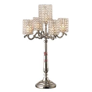 Vente chaude Candélabre en cristal à 5 bras Bougeoir en métal fini argenté pour décoration de table de mariage et usage domestique - Product Image 1