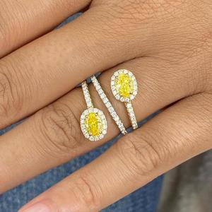 Fancy Yellow Oval Cut Diamond Wrap <b>Ring</b> in Yellow Gold with Double Halo Setting, Pavé Diamond Band and <b>Open</b> Spiral Design - Product Image 1