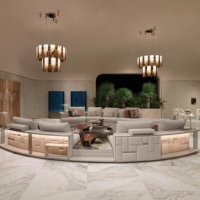 Maßgefertigtes Minimalistisches Getuftetes 7-12-Sitzer Ecksofa-Set Apartment Wohnzimmer Weißes Stoff-Ecksofa Luxus Hotel & Einkaufszentrum Sofa