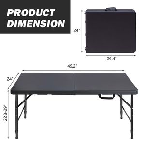 Tavolo Pieghevole Portatile Nero da 120 cm per Interni ed Esterni con Capacità di Carico Massima di 135 kg per Campeggio - Product Image 2