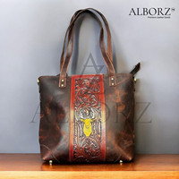 Handgefertigte Damen Echtleder-Tragetasche Große Kapazität Arbeits- und Reisetasche Metallreißverschluss Vintage-Stil Sommer Frühling Winter
