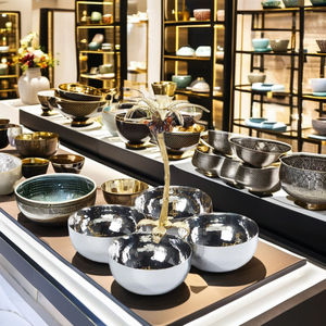 Silver Cluster Bowl Features Four Hammered Pieces Arranged Around A Central Gold Palm <b>Tree</b> <b>Stand</b> For Decorative & Serving - Product Image 5
