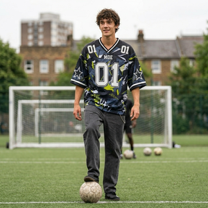 Custom OEM Dynamic Abstract Print Unisex American Football Jersey Boxy Sports Mesh Oversized Vintage <b>Soccer</b> Hip Hop Graphic Tee - Product Image 4