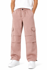 Pantalon cargo jogger décontracté rose pour homme avec plusieurs poches, coupe décontractée, style streetwear, bas de tenue élégant et élastique - Product Image 1
