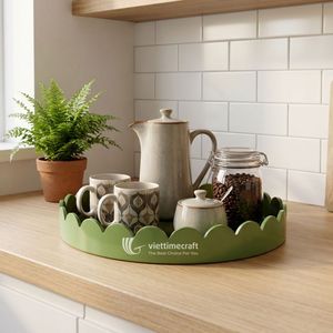 Modern Round Scalloped Lacquered Polished Serving Tray Handmade Eco-Friendly Dish for Daily Use in Home Hotel Restaurant - Product Image 3