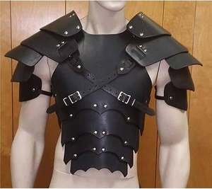 Armadura de Pecho de Cuero Genuino Estilo Guerrero con Placas para Hombros y Correas Cruzadas, Corsés Negros - Eoin Winston Sports Garments - Product Image 1