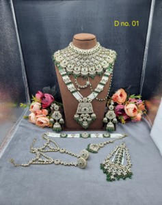 Collier large perlé avec long collier ras du cou, boucles d'oreilles pendantes Jhumka, ensemble de mariée Hath Phool Matha Patti Nath & Mang Tika - Fournisseur - Product Image 4