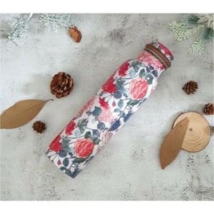 Handmade Pure Copper Water Bottle 1000ml Ayurvedic Leak Proof Copper Vessel Floral Printed Yoga Sports Wellness <b>Drinkware</b> OEM - Product Image 5