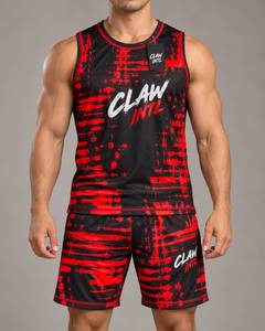 ชุดเสื้อบาสเก็ตบอลชาย Claw Intl สีขาวพิมพ์ลายเปลวไฟสีแดง 25 ลายพิมพ์ซิลค์สกรีน ผ้าฝ้ายระบายอากาศได้ดี ไร้รอยต่อ - Product Image 1