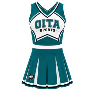 Ensemble d'uniforme de cheerleading bleu sarcelle : Crop top et jupe plissée pour compétition de danse d'équipe, tenue de performance sportive - Product Image 1