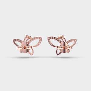 Boucles d'oreilles clous en diamant de laboratoire motif papillon, certifiées IGI, or rose/blanc/jaune 9 carats, cadeau d'anniversaire, bijoux fins - Product Image 4