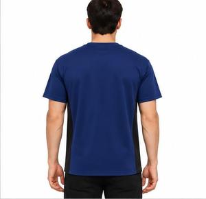 T-shirt pour homme bleu à manches courtes, col rond, coupe classique, séchage rapide, tricoté, 100% coton, couleur unie, logo sur le devant - Product Image 3
