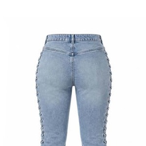 Jeans de Mujer, Corte Recto, Cintura Alta, con Cordones, Lavado Claro, Elegantes - Product Image 2