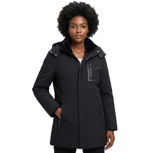 Veste en toile d'hiver pour homme, couleur unie, coupe-vent, fermeture éclair, vêtement d'extérieur décontracté avec logo sur le devant et doublure en coton/nylon - Product Image 2