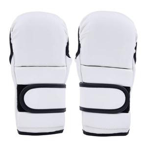 Gants de boxe MMA en cuir blanc et noir pour adultes, avec sangle de poignet réglable, antidérapants, équipement d'arts martiaux - Product Image 2