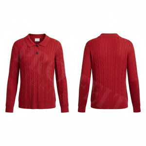 Polo de punto extragrande personalizado de manga larga para hombre, estilo urbano, corte holgado, hombros caídos, moderno, informal y a la moda. - Product Image 5