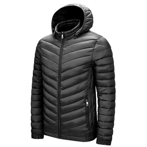 Custom Men's Puffer <b>Jacket</b> Autumn <b>Winter</b> Lightweight Polyester Fiber Removable Hood Reversible Breathable Stand Collar Pattern - Product Image 2