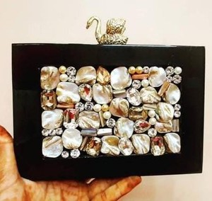 Luxury <b>Black</b> Acrylic Storage <b>Bag</b> Evening <b>Clutch</b> <b>Bag</b> Elegant Swan Clasp Bridal Purse Handmade MOP Resin <b>Wedding</b> Handbag Wholesale - Product Image 1