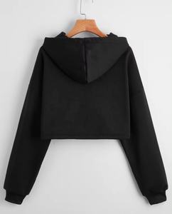 Top corto con capucha para mujer con logotipo personalizado de calidad superior, Top corto de manga larga con cremallera, Top corto con capucha para mujer, Top corto de Color sólido para mujer - Product Image 2