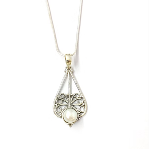 Pendentif en argent 925 personnalisé avec perle, fait main, filigrane ajouré antique, forme goutte d'eau, bijoux fins pour femmes, à porter pour toutes les occasions - Product Image 3
