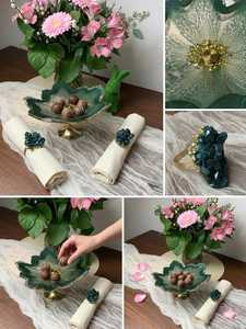 Green gold resin <b>cake</b> stand, flower <b>cake</b> stand, fruit stand, cupcake stand, pasture stand, <b>wedding</b> <b>cake</b> with resin flowers - Product Image 4