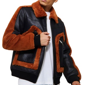 High Quality Casual <b>Men</b> Shearling Leather <b>Jacket</b> Front Zipper Side Pockets Comfortable Fit OEM Shearling Leather <b>Jacket</b> For <b>Men</b> - Product Image 1
