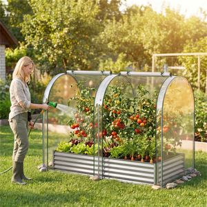 3-in-1 Galvanized Metal <b>Planter</b> <b>Box</b> 130-Gal Raised Garden Bed with Silver Greenhouse Cover Garden Greenhouses & Rooms - Product Image 1