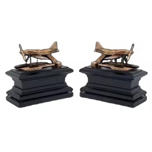 Hot Selling New Brass Finish Airplane Sculptural <b>Bookends</b> 2Pcs Traditional Metal Handicraft Desk Decor <b>Bookend</b> - Product Image 1