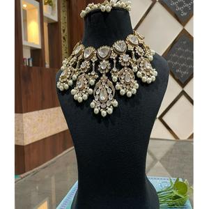Beautiful <b>Bridal</b> Choker <b>Set</b> Fashionable Sparkling <b>Necklace</b> Earring With Tikka Zircon Designed for Women for Wedding Engagement - Product Image 1