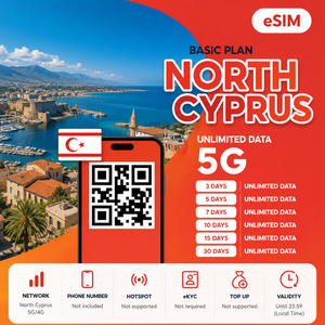 eSIM Chypre du Nord Données illimitées 3/5/7/10/15/30 jours – Code QR Internet de voyage 4G/5G, livraison instantanée par e-mail - Product Image 2