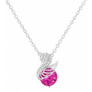 Collier en argent sterling 925 plaqué rhodium avec pierre rose Swan Grace pour femmes et filles, cadeau de Noël et de la Saint-Valentin - Product Image 1