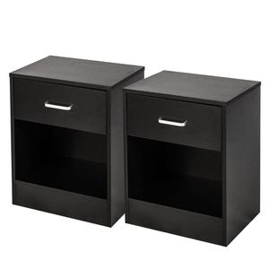Comodini Moderni in Legno Massello per Casa e Hotel, Neri, Set da 2 con Cassetto - Product Image 6