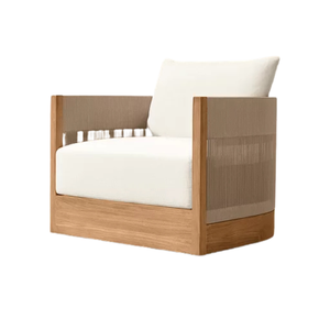 Sillón de Exterior de Lujo, Diseño de Respaldo de Cuerda Tejida de Teca Sólida, Cojín de Lujo, Muebles de Jardín para Todo Tipo de Clima - Product Image 2