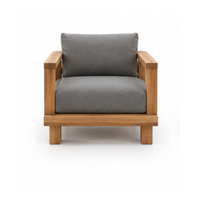 Conjunto de Sofás Seccionales de Madera de Teca Sólida para Exteriores con Cojines Grises y Mesa de Centro para Patio, Jardín, Piscina, Hotel, Resort - Product Image 3