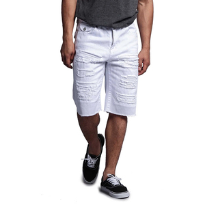 Shorts de Mezclilla Rectos Casuales para Hombre de Alta Calidad, Blancos, Desgastados, Transpirables, de Secado Rápido, con Cierre de Cremallera y Botón, para Verano - Product Image 3