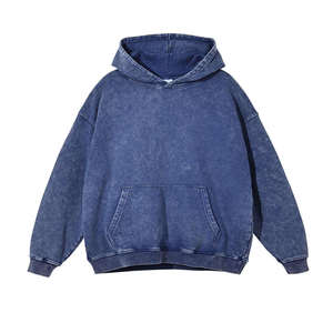 Men's Oversized Hooded Sweatshirt Solid Color Cotton Fleece Casual Pullover Blue Pocket Design Autumn Wear - Product Image 3