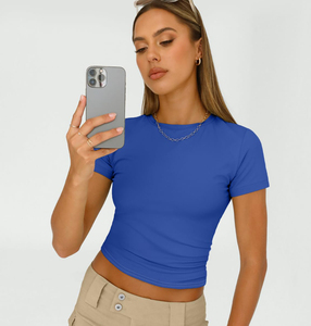 Camiseta Informal de Algodón, Suave y Transpirable, Camiseta de Manga Corta para Mujer, Lisa, de Verano, con Logotipo Personalizado, a la Moda - Product Image 3