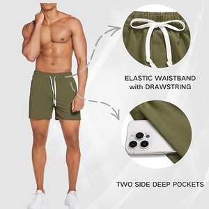 Shorts cargo à cordon de serrage pour homme, vert olive, à carreaux, décontractés, tricotés, respirants, taille mi-haute, poches, séchage rapide, 100% polyester - Product Image 5