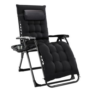 Chaise longue de camping inclinable zéro gravité avec porte-gobelets, plateaux et coussin amovible pour usage intérieur et extérieur - Product Image 1